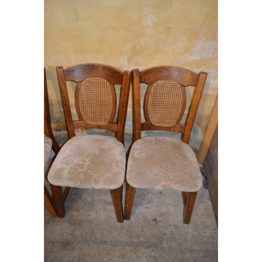 Set van 4 mid-century eiken eetkamerstoelen met webbing rug en beige bekleding-3