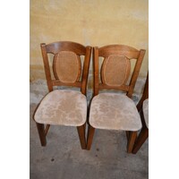 thumb-Set van 4 mid-century eiken eetkamerstoelen met webbing rug en beige bekleding-4