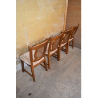 thumb-Set van 4 mid-century eiken eetkamerstoelen met webbing rug en beige bekleding-5