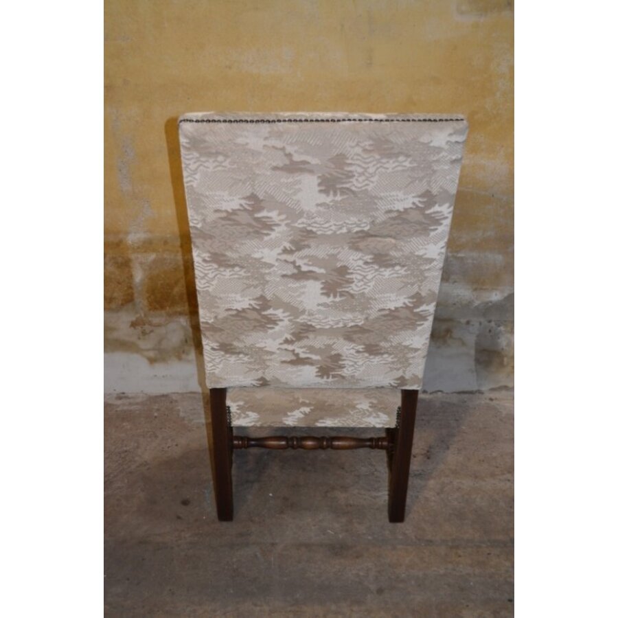 Antieke eiken kasteelstoel met hoge rug en velours bekleding-6