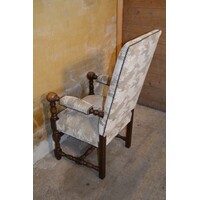 thumb-Antieke eiken kasteelstoel met hoge rug en velours bekleding-7