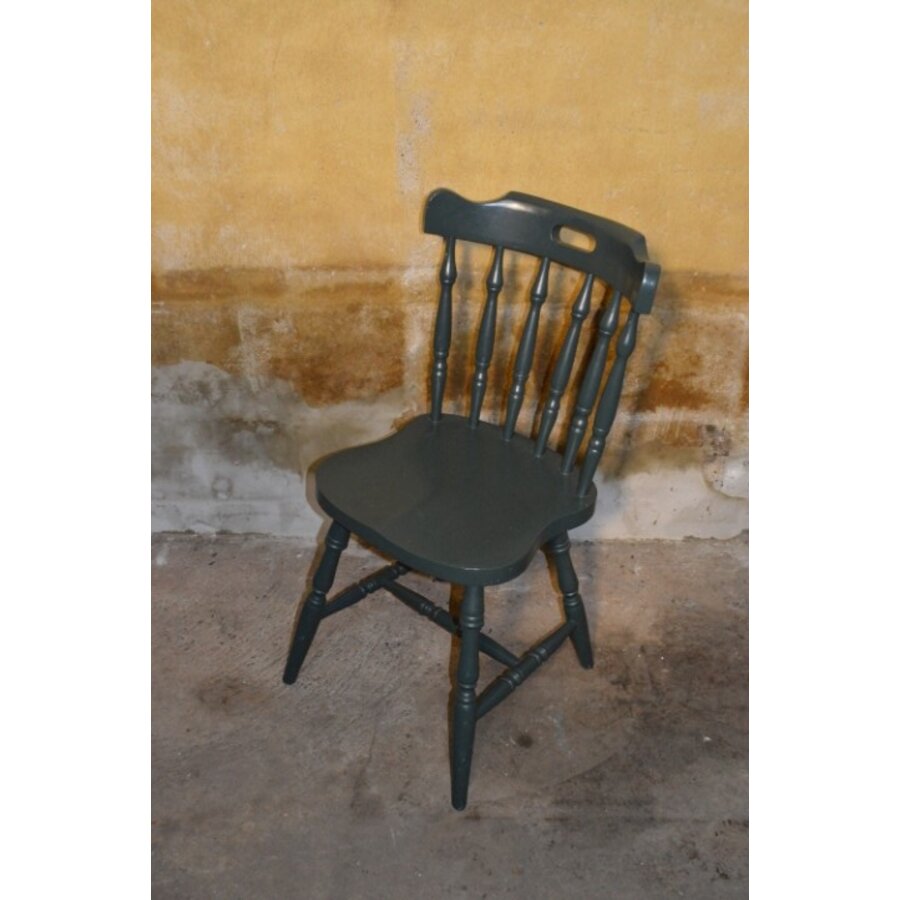 Ouderwetse houten keukenstoel in donkergrijze kleur-7