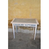 thumb-Kleine brocante sidetable met twee laden en metalen blad-1