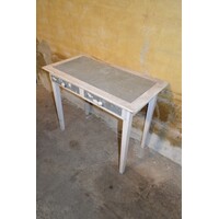thumb-Kleine brocante sidetable met twee laden en metalen blad-2