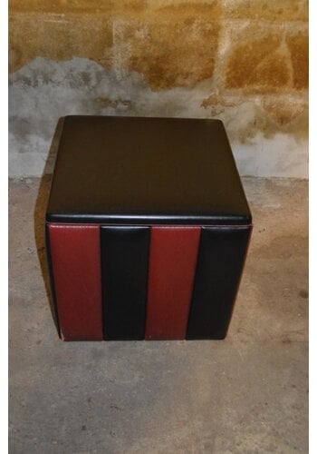 Vintage leren hocker poef rood zwart 