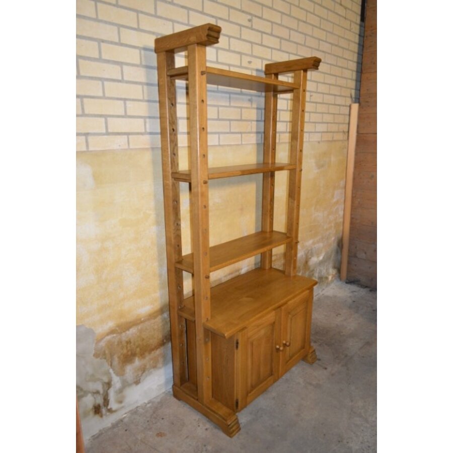 Vintage eiken kaaskast met open vakken en onderkast-1