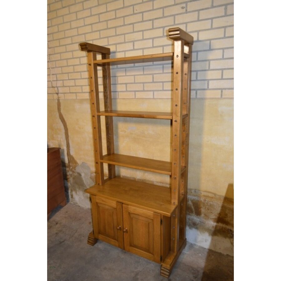 Vintage eiken kaaskast met open vakken en onderkast-2