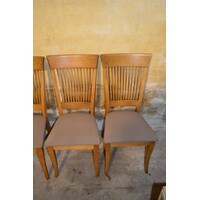 thumb-Set van 4 eiken keukenstoelen met spijlenrug en stoffen zitting jaren 60-2