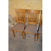 thumb-Set van 4 eiken keukenstoelen met spijlenrug en stoffen zitting jaren 60-3