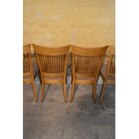 thumb-Set van 4 eiken keukenstoelen met spijlenrug en stoffen zitting jaren 60-5