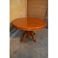 thumb-Ronde mahoniehouten eettafel jaren 70 met kolompoot-3