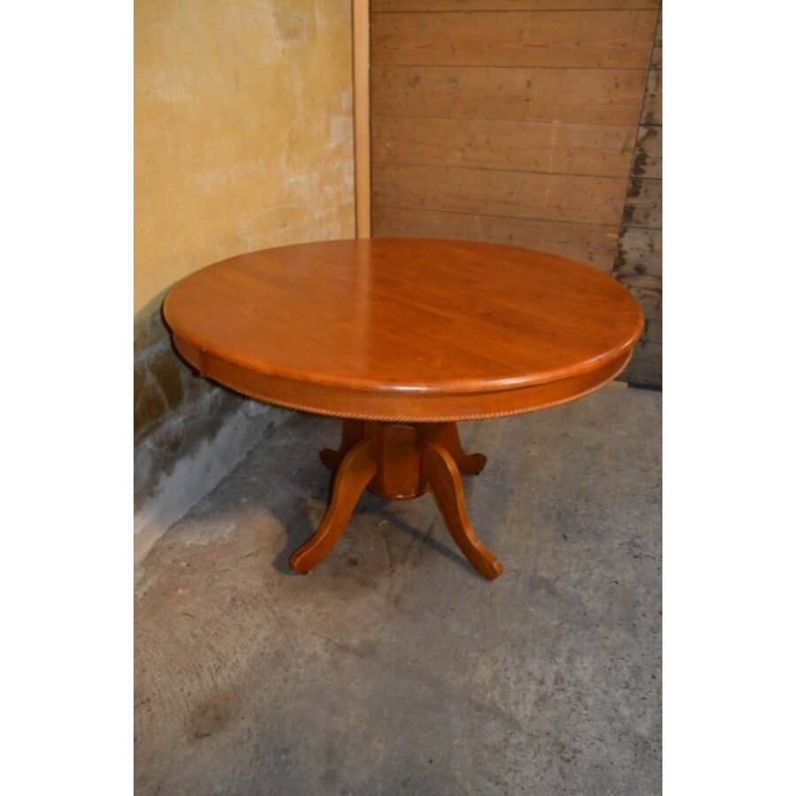 Ronde mahoniehouten eettafel jaren 70 met kolompoot-3