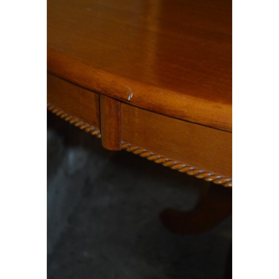 Ronde mahoniehouten eettafel jaren 70 met kolompoot-4