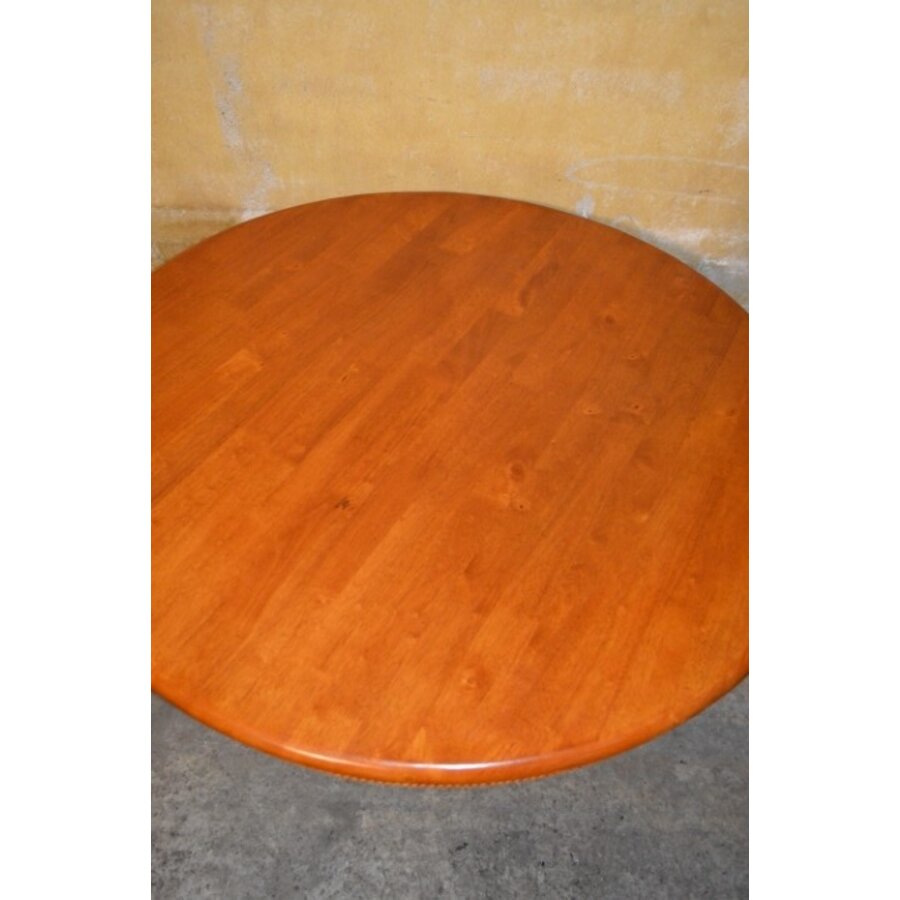 Ronde mahoniehouten eettafel jaren 70 met kolompoot-5