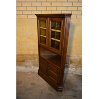 thumb-Donker eiken hoekkast met glas en deurtjes-3