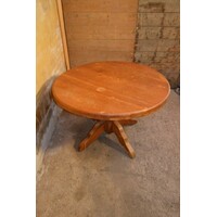 thumb-Ronde eettafel van massief licht eikenhout jaren 80-1