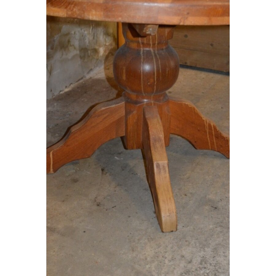 Ronde eettafel van massief licht eikenhout jaren 80-2