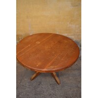 thumb-Ronde eettafel van massief licht eikenhout jaren 80-5