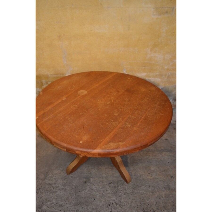 Ronde eettafel van massief licht eikenhout jaren 80-5