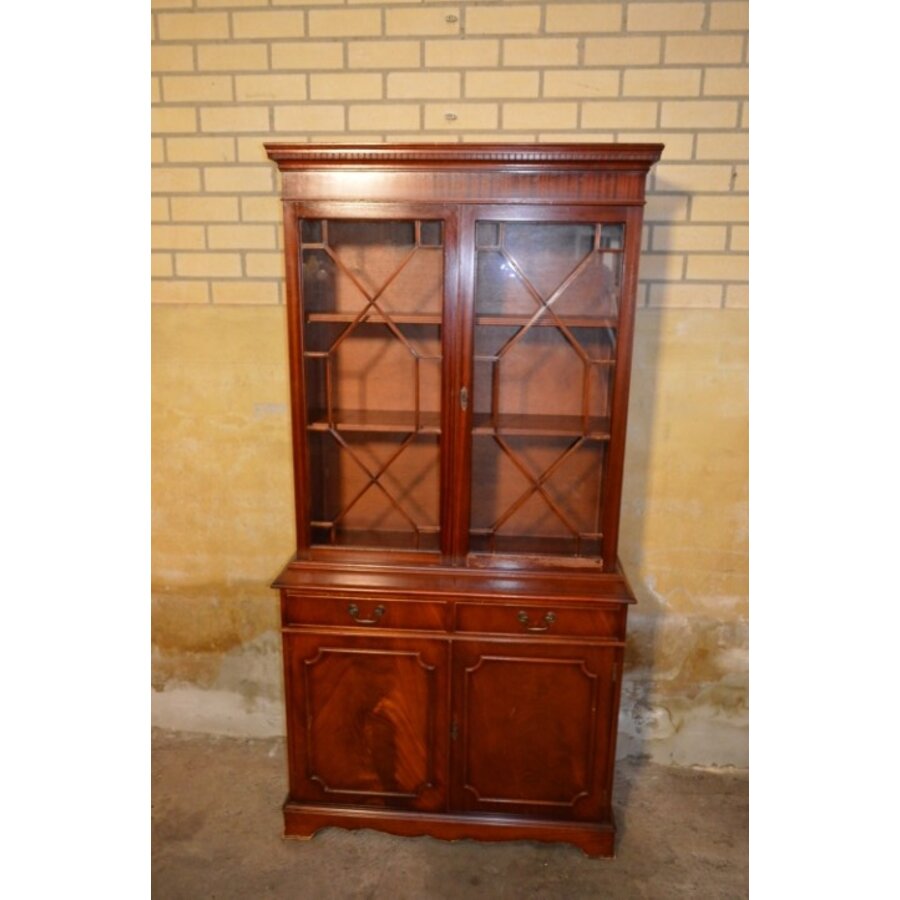 Mahonie Lord Sheraton servies- of boekenkast met verlichting-1