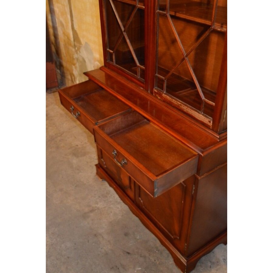 Mahonie Lord Sheraton servies- of boekenkast met verlichting-7