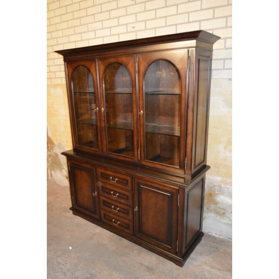 Noten vitrine wandkast van 3B Meubelen met glasdeuren en laden-2