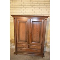 thumb-Brocante eiken kast met openslaande deuren en drie laden-2