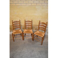 thumb-Set van 3 Oud Hollandse eiken knopstoelen met biezen zitting-2
