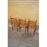 thumb-Set van 3 Oud Hollandse eiken knopstoelen met biezen zitting-6