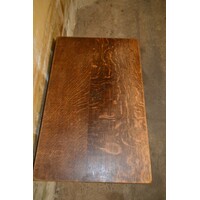 thumb-Antiek eiken salontafeltje met sledepoten en patina-4