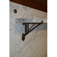 thumb-Antieke wastafel kast met marmeren blad en facet spiegel-2