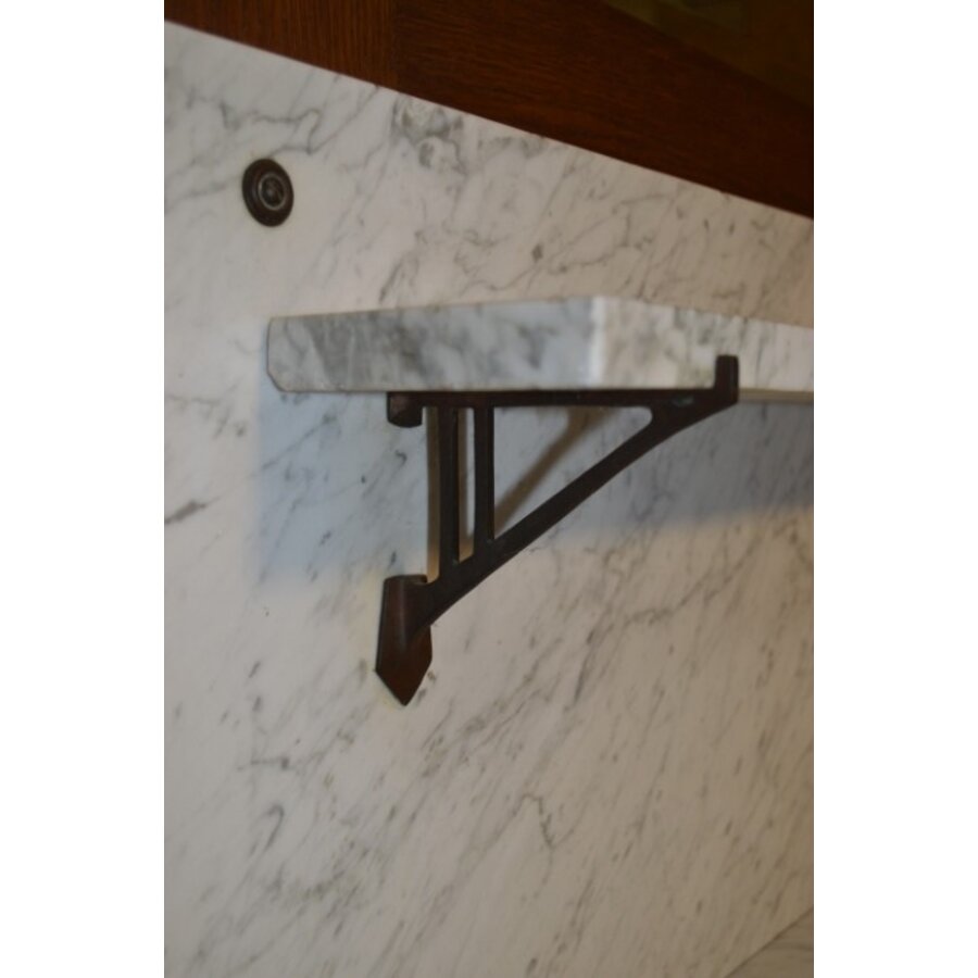 Antieke wastafel kast met marmeren blad en facet spiegel-2