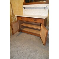 thumb-Antieke wastafel kast met marmeren blad en facet spiegel-8