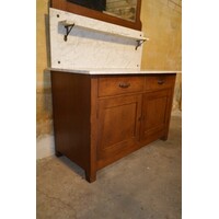 thumb-Antieke wastafel kast met marmeren blad en facet spiegel-9