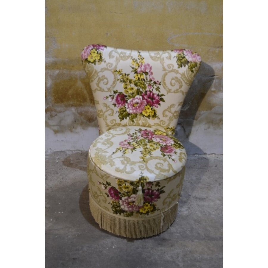 Vintage cocktail en naaikist stoeltje met satijnen bekleding, jaren 50-2