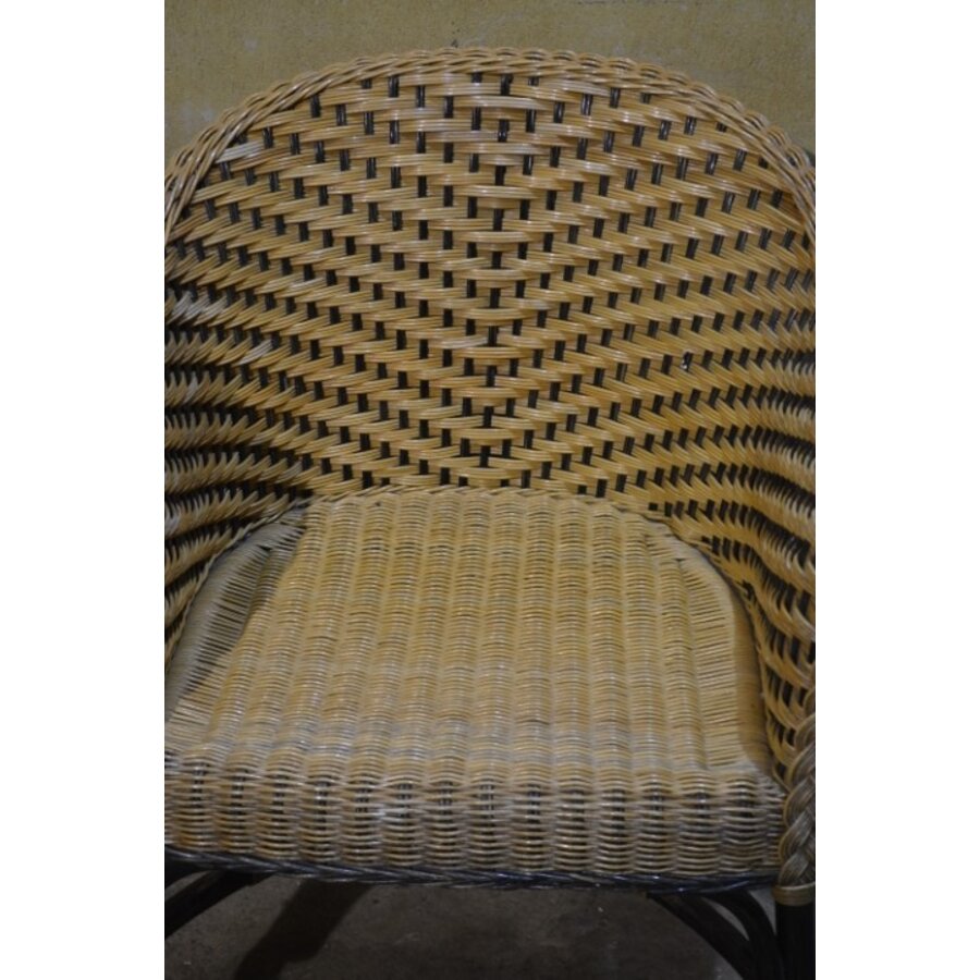 Tweedehands Taveerne rotan armstoel 2-kleurig met metalen onderstel-3