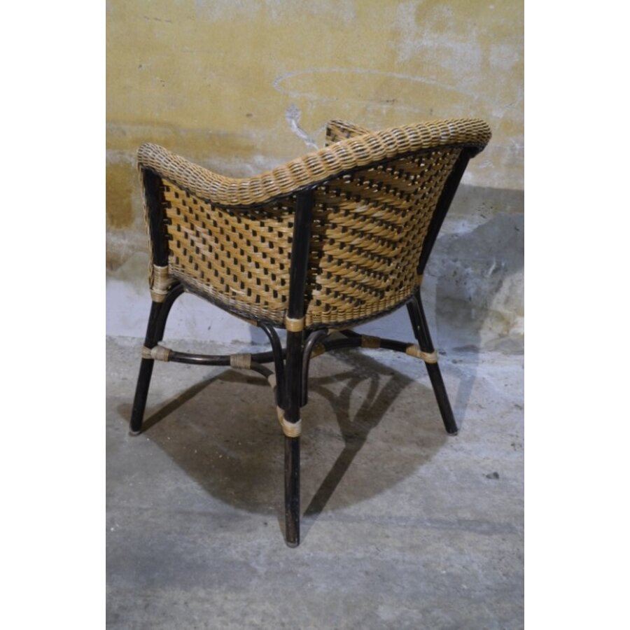 Tweedehands Taveerne rotan armstoel 2-kleurig met metalen onderstel-5