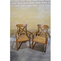 thumb-Set van 2 massief grenen armstoelen met kruisrug en lattenzitvlak-1