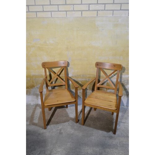 Grenenhouten armstoelen set van 2 