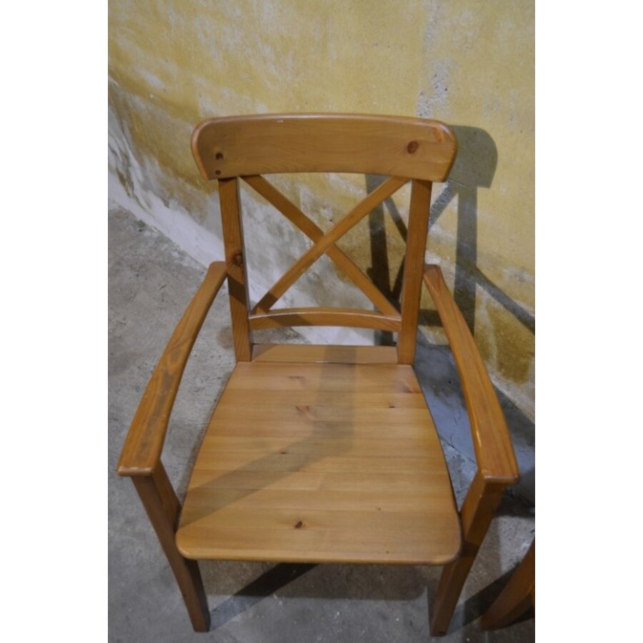 Set van 2 massief grenen armstoelen met kruisrug en lattenzitvlak-6