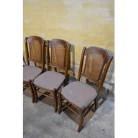 thumb-Set van 4 brocante eiken eetkamerstoelen met webbing en meerkleurige zitting-2