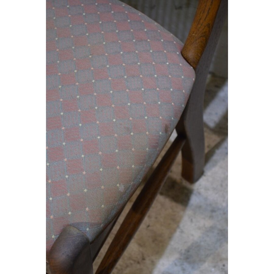 Set van 4 brocante eiken eetkamerstoelen met webbing en meerkleurige zitting-3