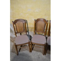 thumb-Set van 4 brocante eiken eetkamerstoelen met webbing en meerkleurige zitting-4
