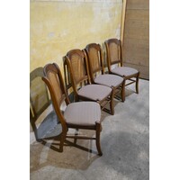 thumb-Set van 4 brocante eiken eetkamerstoelen met webbing en meerkleurige zitting-5