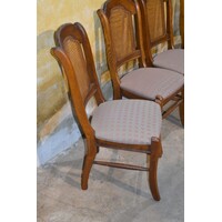 thumb-Set van 4 brocante eiken eetkamerstoelen met webbing en meerkleurige zitting-6