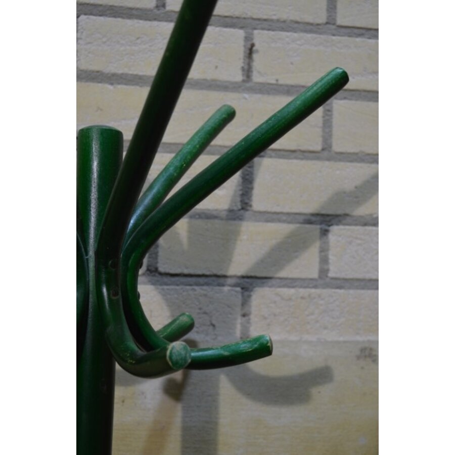 Staande houten kapstok in retro stijl met 12 haken groen-5