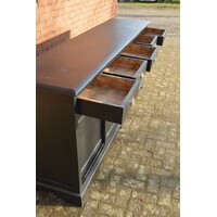 thumb-Vintage dressoir van massief teakhout zwart geschilderd met schuifdeuren-4