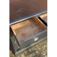 thumb-Vintage dressoir van massief teakhout zwart geschilderd met schuifdeuren-5