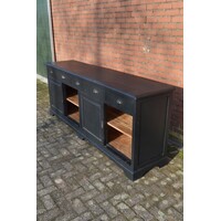 thumb-Vintage dressoir van massief teakhout zwart geschilderd met schuifdeuren-6