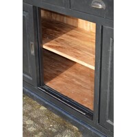 thumb-Vintage dressoir van massief teakhout zwart geschilderd met schuifdeuren-7